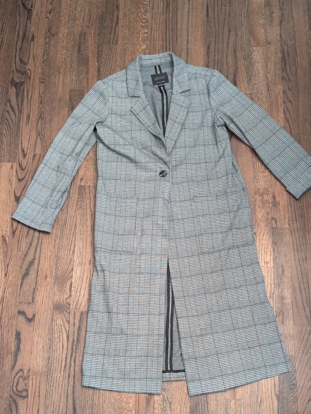 Sanctuary Gray & Black Glen Plaid Long Trench Coat